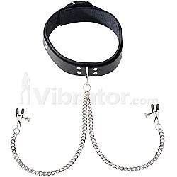 1.5" Leather Collar with Adjustable Nipple Clamps
